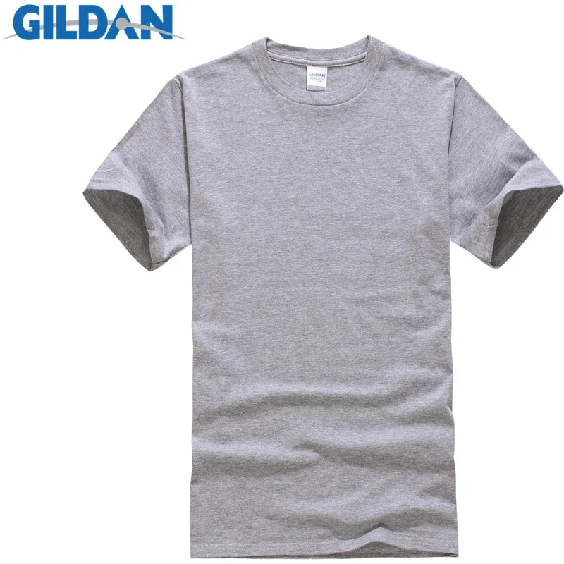 GILDAN Summer Men T-shirts Solid Color Slim Fit Short Sleeve T Shirt Mens New O-Neck Tops Basic TShirts Brand Clothing Plus Size