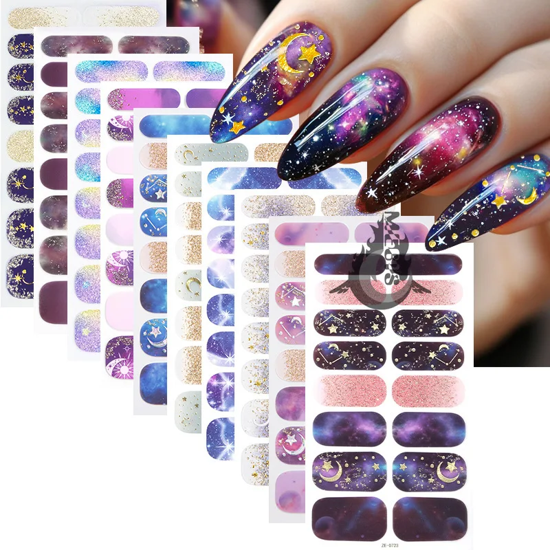 

MEBIS 16 Tips Moon Start Nail Art Stickers Simple Design Adhesive Slider Nail Art Decoration Decals Supplies Nail Stickers