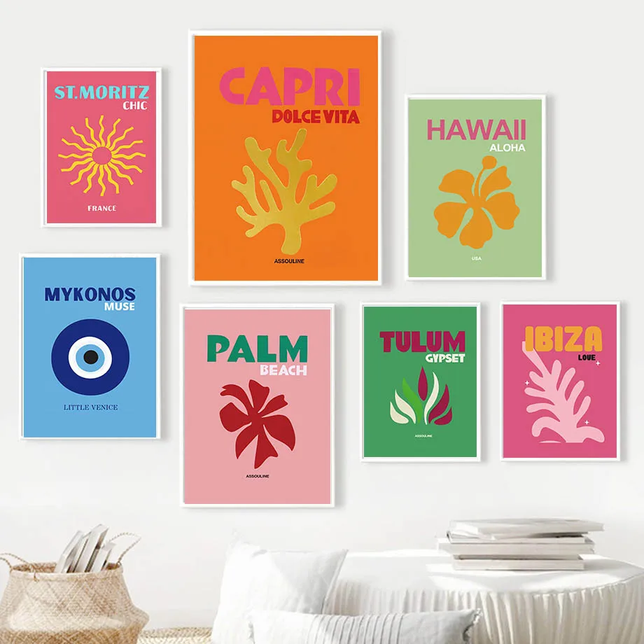 Capia Mykonos Ibiza Palm Tulum St.tropez Colourful Canvas Painting Travel Print Abstract Art Poster Murals Nordic Wall Art De