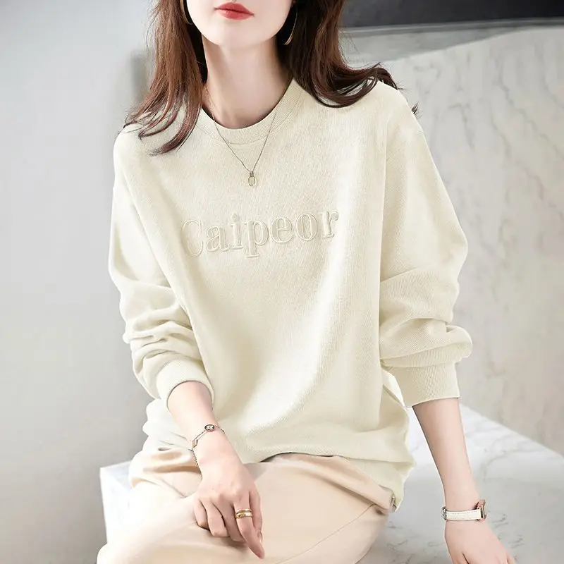 Women\'s Autumn and Winter Fashion Simplicity Solid Color O-neck Long Sleeve Sweatshirts Women Clothes Casual Loose All-match Top