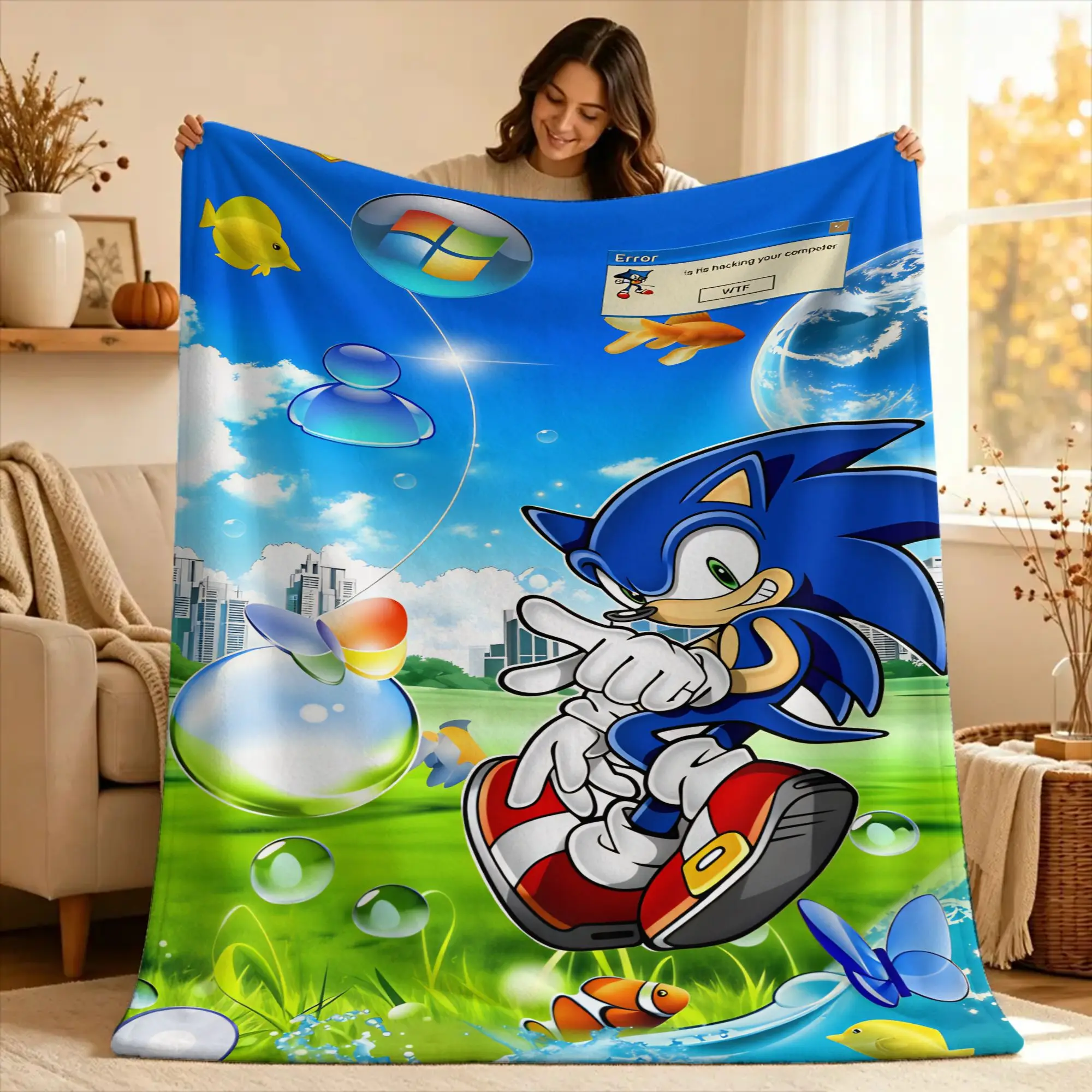 S-sonic The Hedgehog  Flannel Blanket  Soft Durable Throw Blanket for Couch Chair Travel Office Graphic Bedspread Sofa Bed Cover