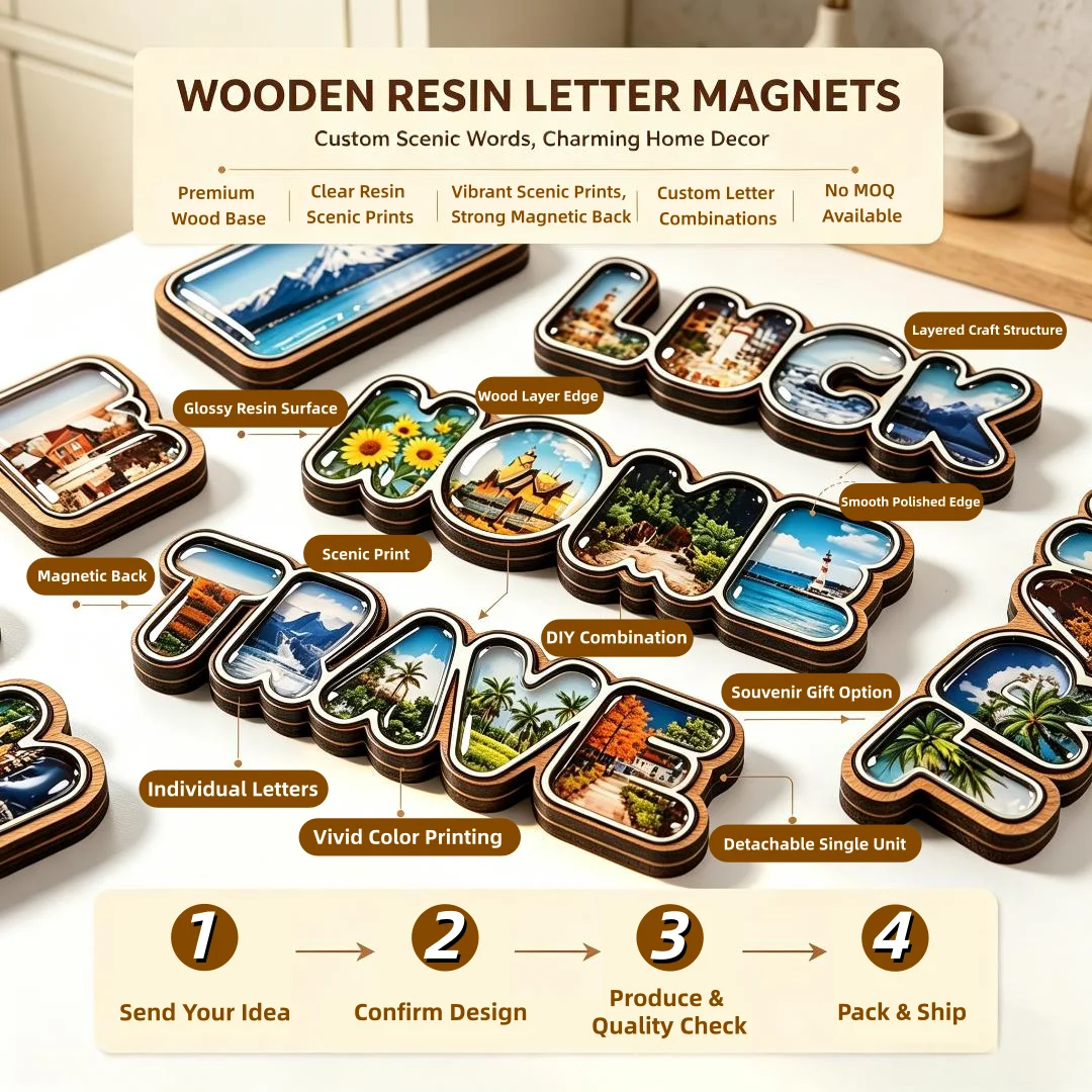 Customized Three Layer 3D Wooden Fridge Magnet Wholesale Durable Epoxy Wooden Magnets For Custom Shape With Strong Backing