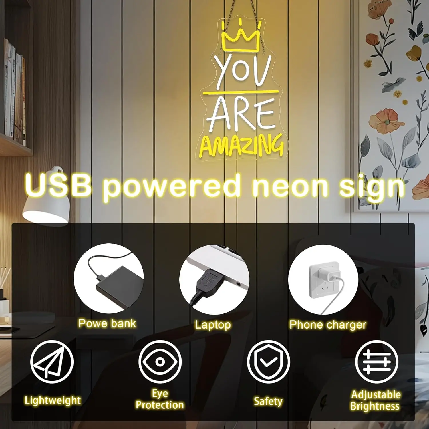 You're Amazing Neon signs USB Dimmable Inspirational Boho Wall Art LED Light Cafe Wedding Gym Party Home Decor Birthday Gift