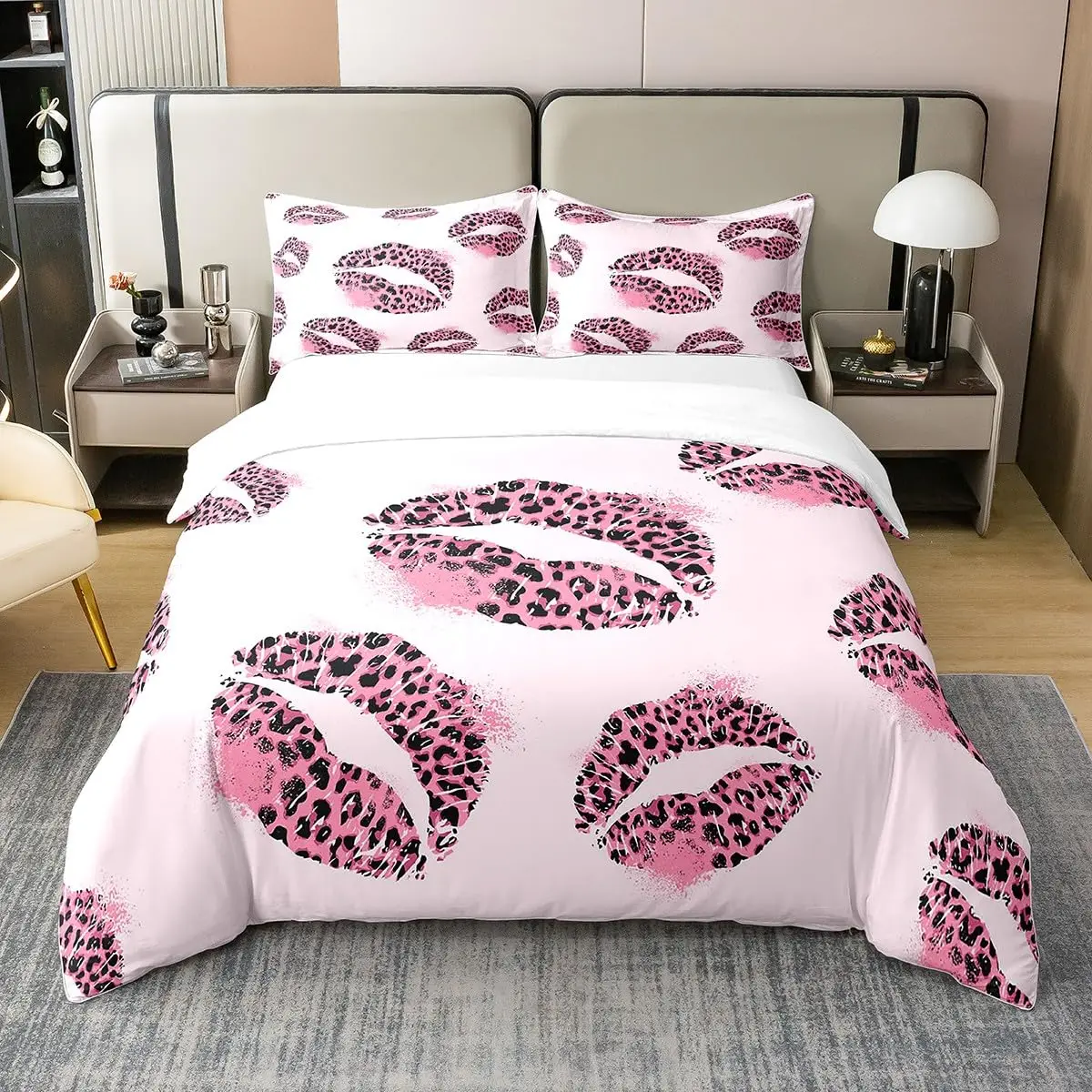 Girls Kiss Duvet Cover Red Lips Bedding Set for Kids Women Home Decor Comforter Cover Twin Full Queen King Size with Pillowcase