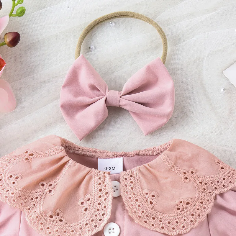 Newborn Baby Girl Bodysuit 2 Piece Outfits Summer Clothes Floral Short Sleeve Buttons Jumpsuit Dress with Cute Headband