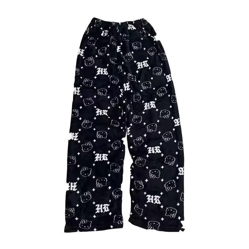 Pantalon en flanelle Hello Kitty, pantalon chaud noir pour la maison, pantalon décontracté pour la marche, pour les couples, tenue de fête pour les meilleurs amis !