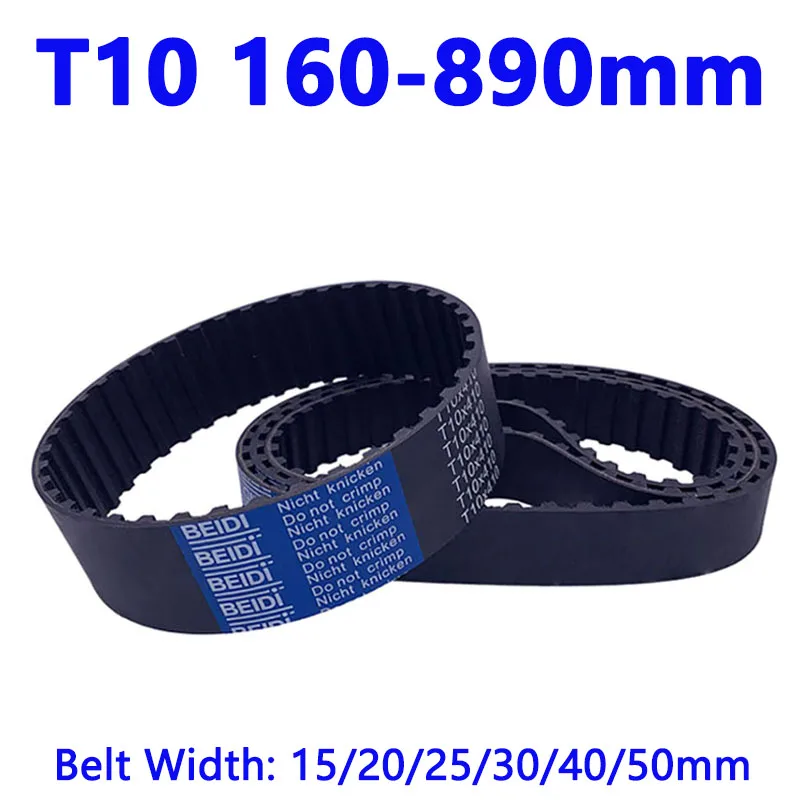 1pcs T10 Rubber Timing Belt 160-890mm Closed Loop Synchronous Belt Width 15/20/25/30/40/50mm Pitch 10mm Perimeter 160 260-890mm