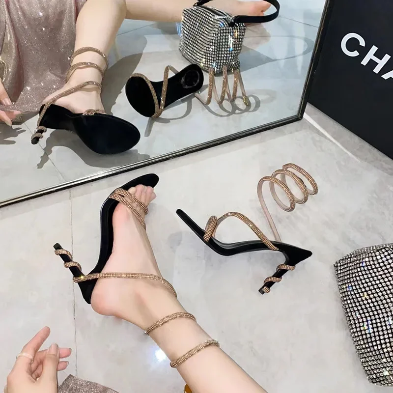 Ladies Heels High Heeled Sandals Female Summer French A Word with Fine with The Simple with A Hundred Shoes for Women 2024