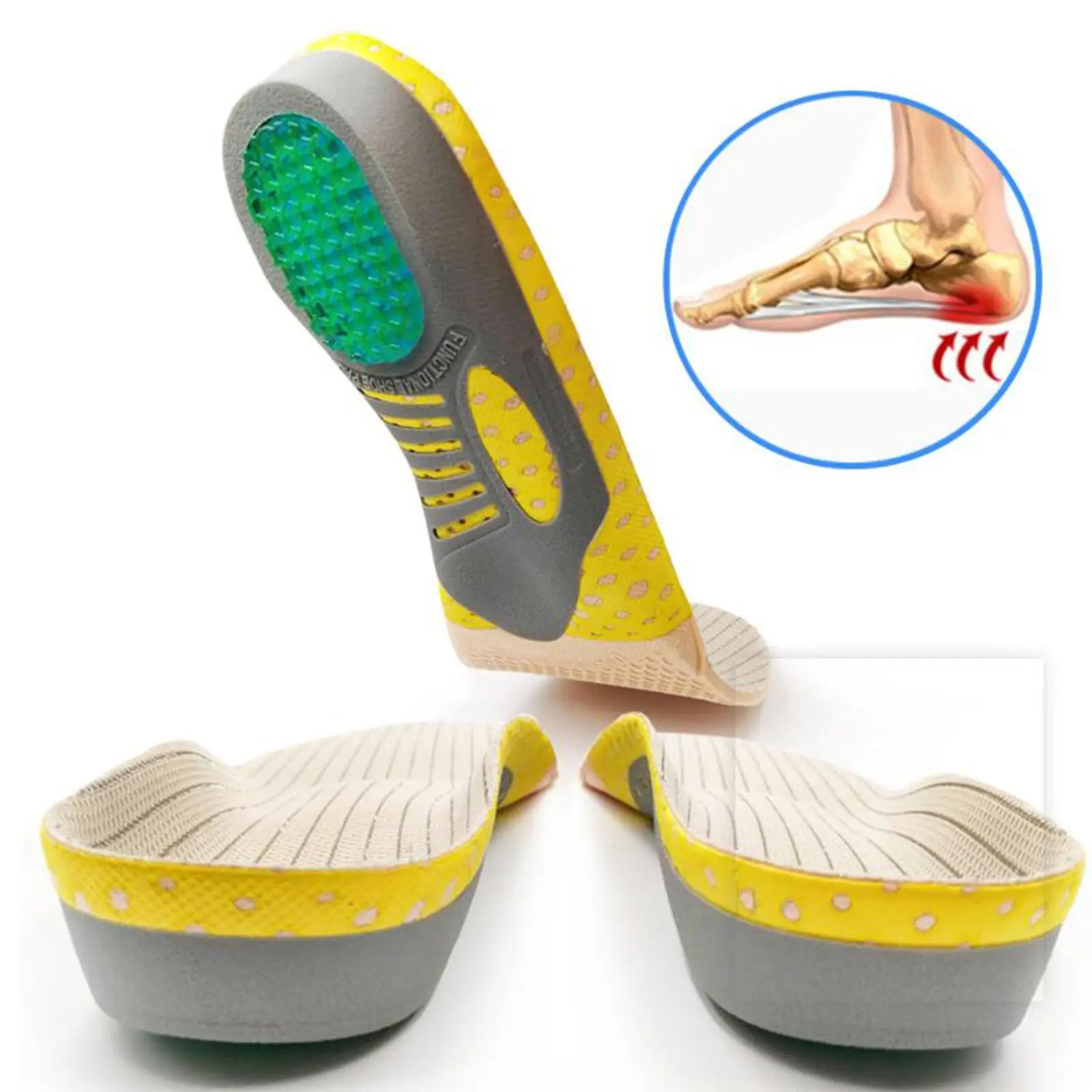 Arch Support Orthopedic Insoles EVA Cushioning Shoe Pads Non Slip Heel Protector for Athletic Shoes