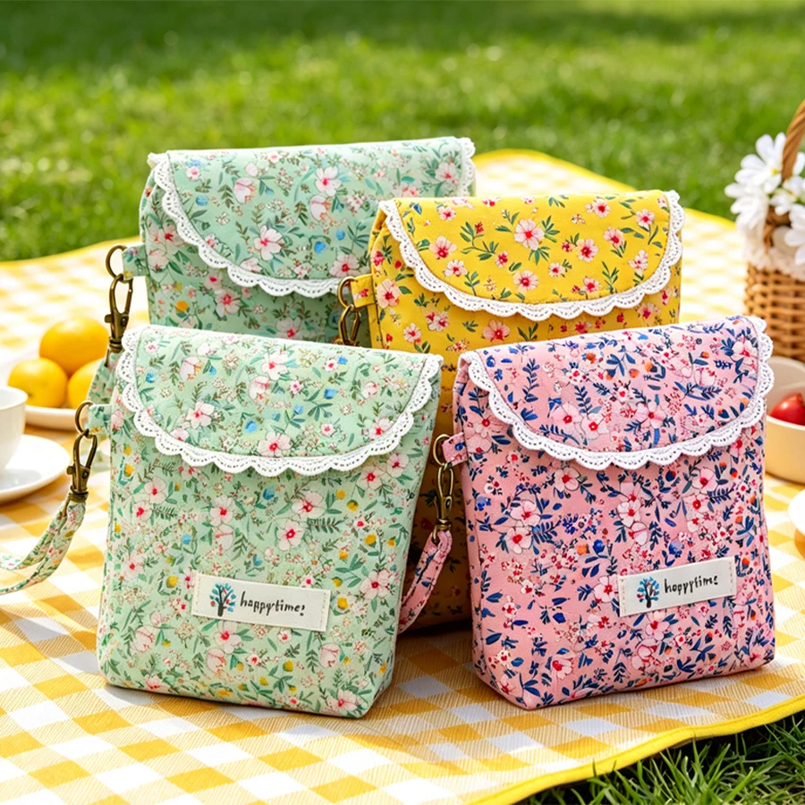 Women Floral Lace Mini Canvas Purse With Wrist Strap Cute Small Coin Lipstick Bag Portable Sanitary Napkin Storage Pouch