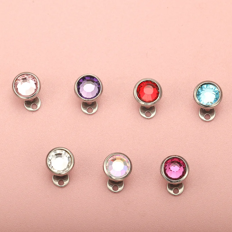 G23 Titanium Piercing Micro Dermal Anchor Base & Tops Skinner Diver Crystal Gem Head Implants ASTM F136 Body Piercing Jewelry