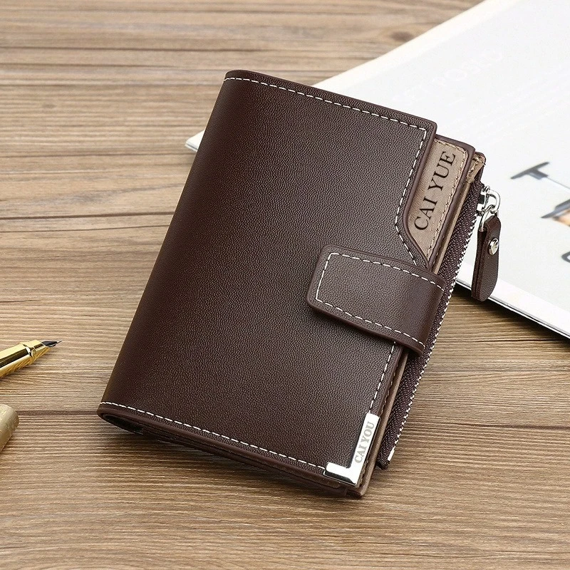 Men PU Leather Wallet Large Capacity Multi Card Slots Zipper Coin Pocket Bifold Short Purse Card Holder Perfect Gift
