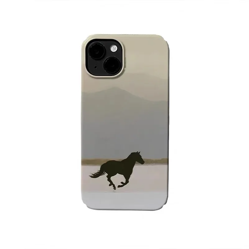 

Чехол для телефона Ins Korean Little Fresh Black Horse для iPhone 17 16E 15 14 Plus 13 Mini 11 Pro Max 12 Pro, задняя крышка XS XR SE