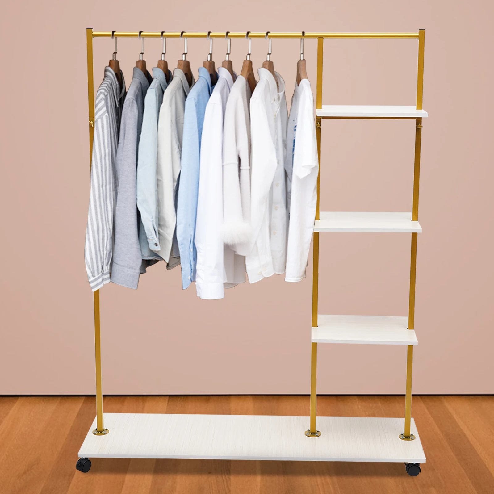 Freestanding Garment Rack Rolling Clothes Hanger+ Bags Shelf