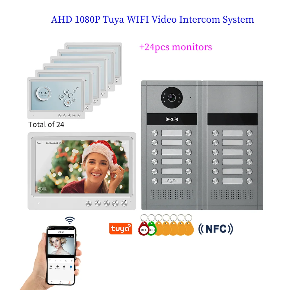 2-24 Units Apartment Video Intercom System WIFI Tuya 9inch 1080P AHD Doorbell RFID Unlock Building Video Door Phone Kits