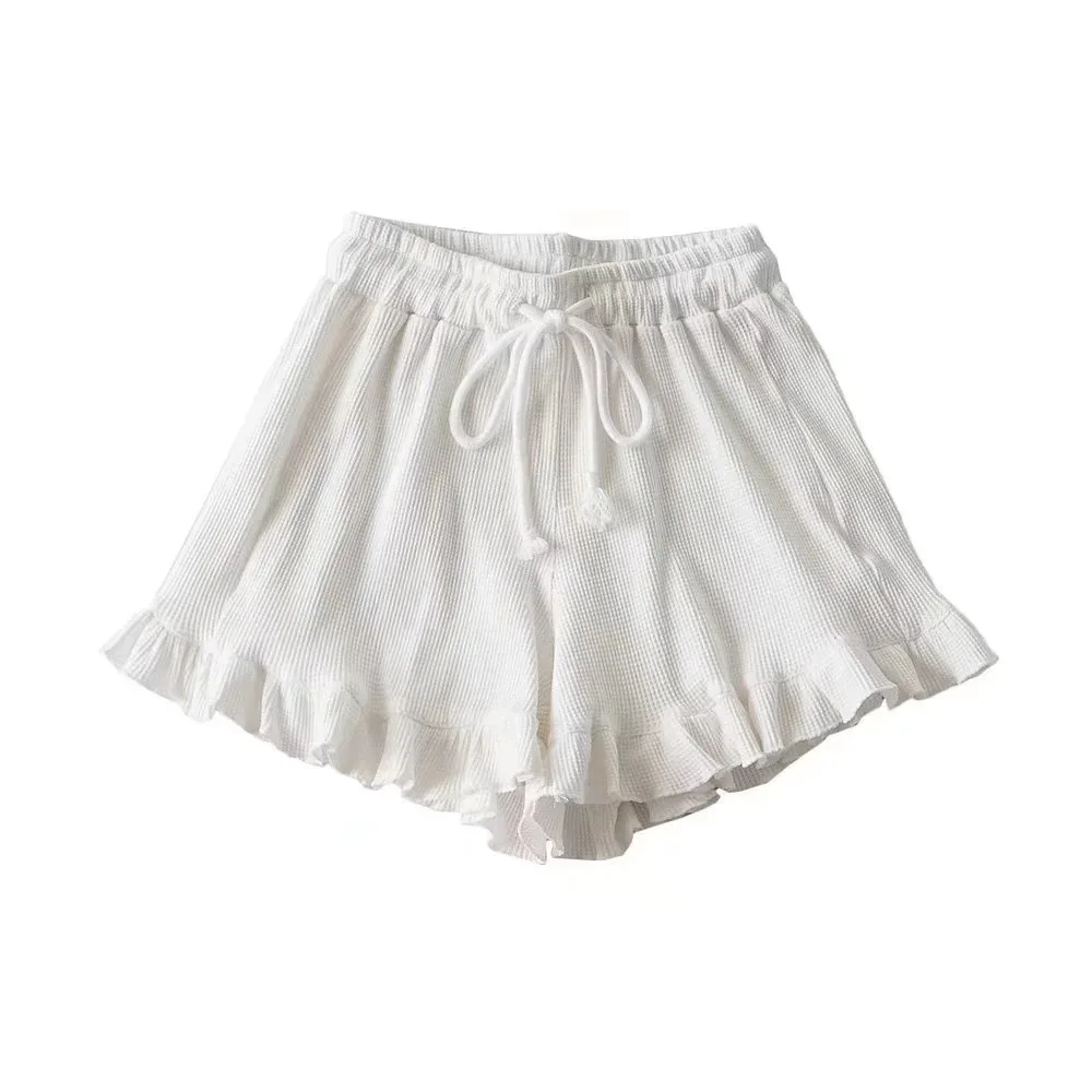 New Casual Elastic-waisted Sweatpants Y2K Summer Ruffle Sports Shorts High Waist Lace Hot Pants Women