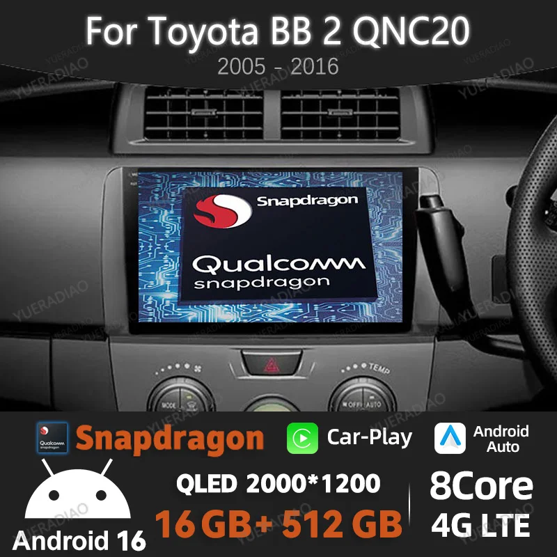 

Android 16 Car Radio For Toyota bB 2 QNC20 2005 - 2016 Multimedia Video Player GPS NAVI Carplay Auto Head Unit 4G LTE 5G WIFI BT