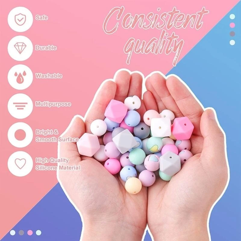 

112pcs Silicone Beads Bulk 15/17mm Round Octagonal Bead for Jewelry Making 15UB