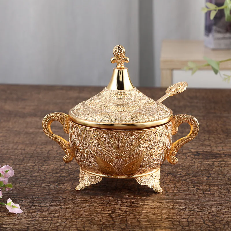 2023 New Kitchen Seasoning Jar Alloy Carved Jar Household Sugar Cup Light Luxury Nordic Creative Seasoning Box