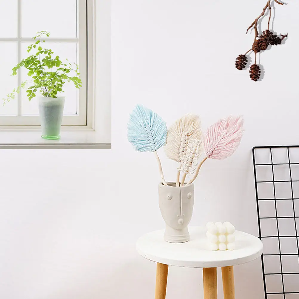 4Pcs Cotton Rope Leaf Shape Wall Hanging Decor Handwoven Woven Leaf Ornaments for Home Wedding Party Floral Arrangement Supplies