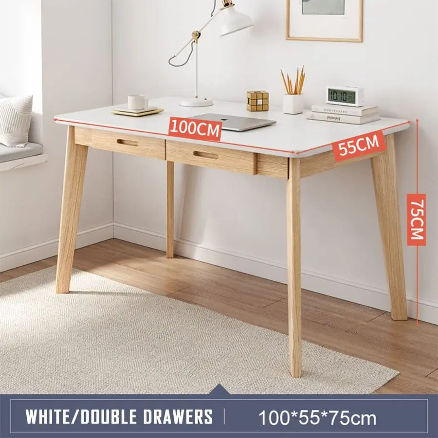 

Solid Wood Writing Desk Home Office Workbench Desk with Drawer, 39.37 Width Laptop Computer Work Study Table in White
