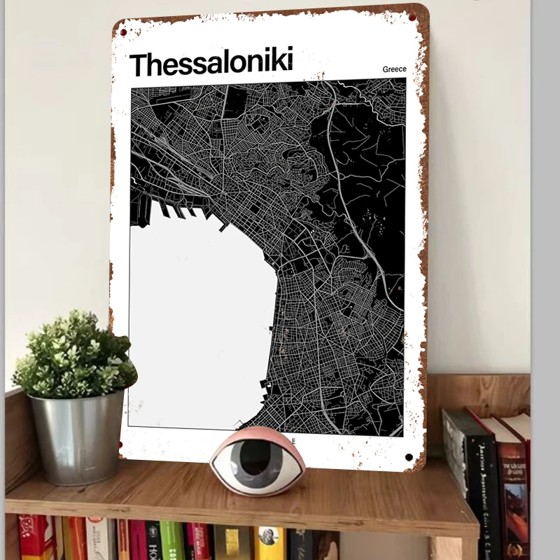 Thessaloniki Greece City Map Metal Wall Art Modern Home Decor Minimalist Urban Poster
