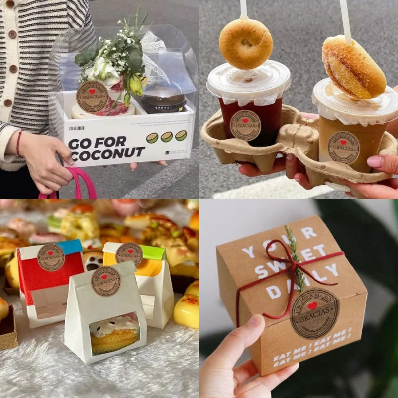 500pcs Spanish Thank You Stickers Holiday Baking Envelope Gift Packaging Sealing Decoration Stickers Round Kraft Paper Labels