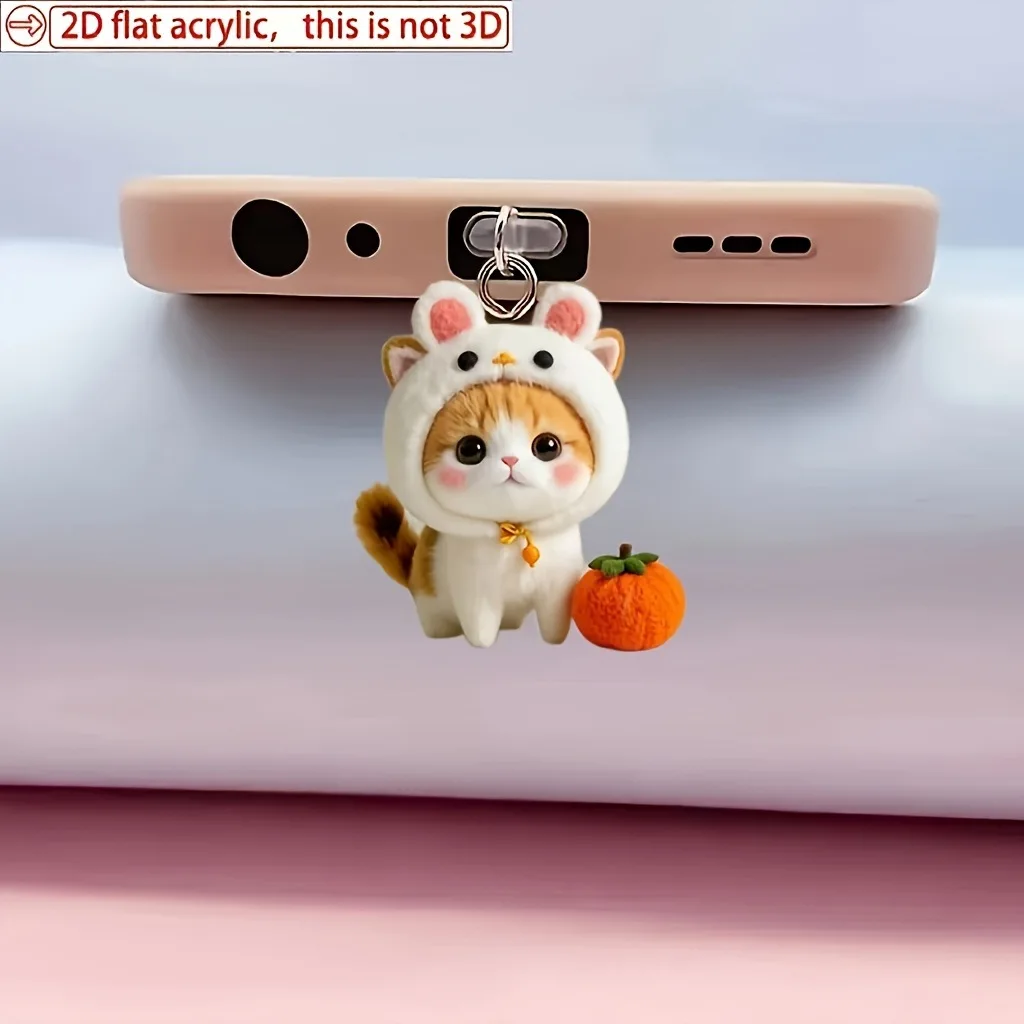 Plugue de poeira de telefone em forma de coelho e gato, pingente de plugue de poeira de telefone acrílico, adequado para iPhone 17, protege a interface do telefone e adiciona personalidade, protetor de interface à prova de poeira, também pode ser usado como decoração de telefone pequeno