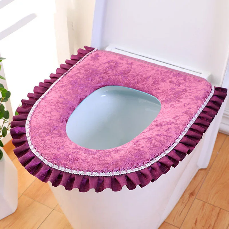 

1pc Lace Soft Toilet Seat Summer Zipper WC Closestool Mat Household Universal Bathroom Accessories Velvet Toilet Seat Cover