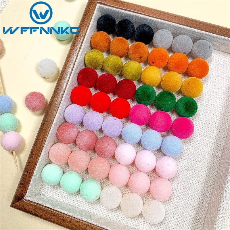 WFFNNKC 20-30Pcs colore acrilico palla rotonda floccato perline di velluto gioielli fai da te che fanno accessori orecchini fatti a mano collana