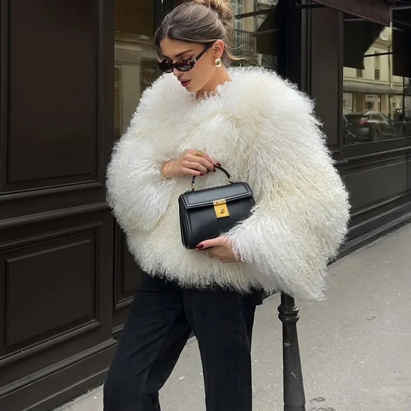 Talenza Female Fluffy Faux Fox Fur Jacket Overcoat Winter Loose Luxury Long Sleeve High Waist Patchwork Coat Women Outwear 2025