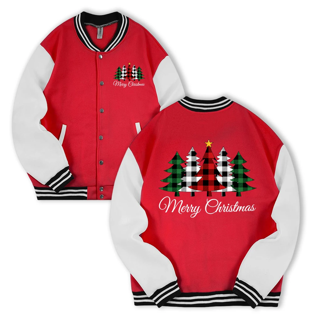 

Christmas Atmosphere Tree Print Men Clothes Fashion Pocket Jacket Autumn Warm Clothing Casual Loose Fleece Unisex Retro Jackets