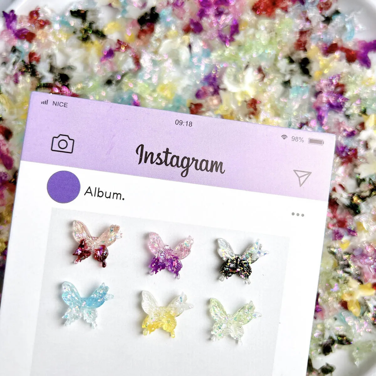 30 pz creativo luminoso morbido farfalla resina pendenti per unghie sfumatura colorata fine glitter tre farfalle decorazioni per unghie fai da te