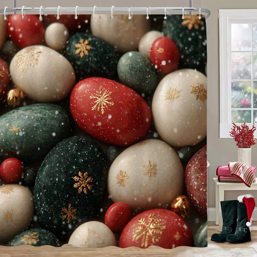 

Merry Christmas Shower Curtain Creative snowflake pebbles Bathroom Curtain with hooks Christmas Printed home Decor Curtain