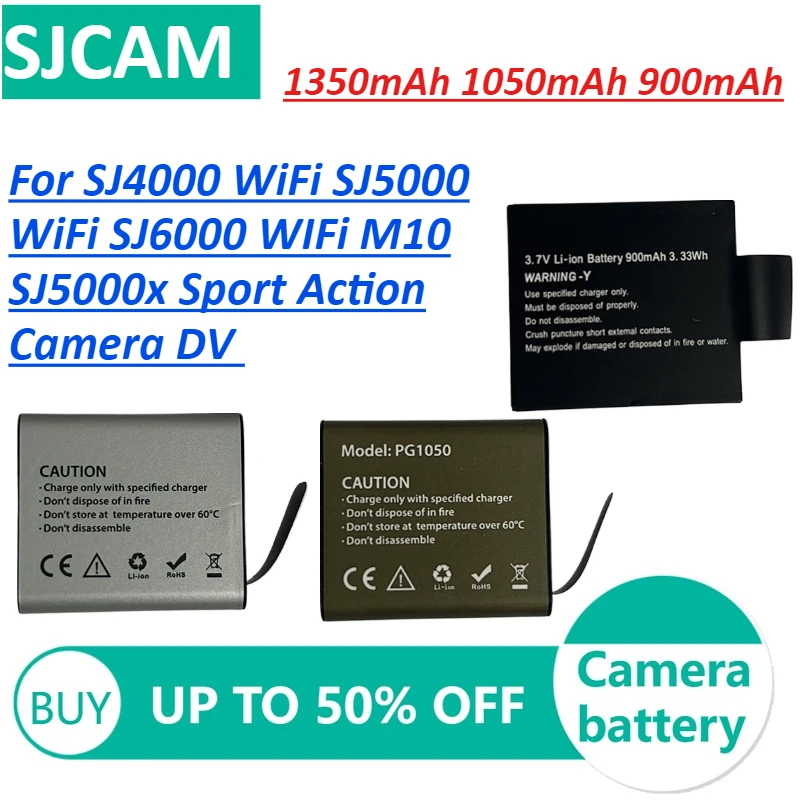 

900mAh/1050mAh/1350mAh Rechargable Battery For SJCAM SJ4000/ SJ5000/ SJ6000 WIFi M10 SJ5000x Sport Action Camera DV Battery