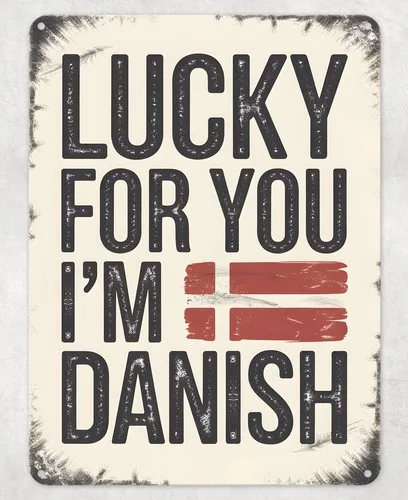 Lucky for you I'm Danish Metal Poster Wall Tin Sign Man Cave Shed Home Plaque --Tin Sign