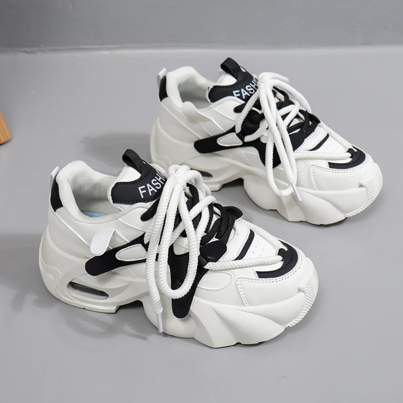 

New Spring Chunky Sneakers Women's Gothic Platform Vulcanize Shoes Girls Trendy Streetwear Lace Up Wedged Trainer Cushion Shoes