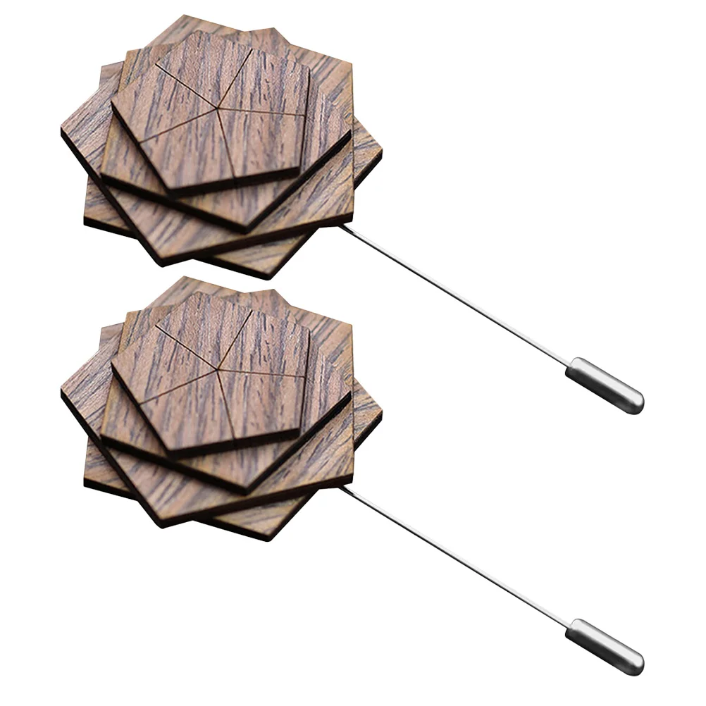 2Pcs Men Wooden Flower Lapel Pin Boutonniere Pin Practical Convenient Use Stable Firm Suitable Different Occasions