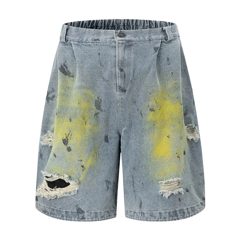 

Hi Street Ripped Washed Jeans Short Streetwear Hip Hop Printed Denim Short For Male Graffiti