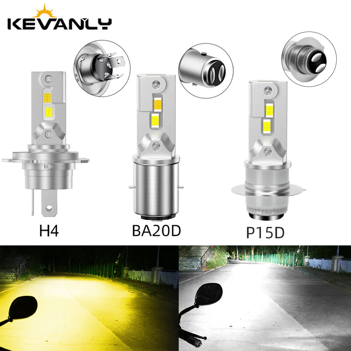 1pcs H4/P15D/BA20D H6 Motorcycle LED Front Headlight Bulbs White Yellow High/Low Beam 24SMD 3570 Chip High Bright Plug and Play
