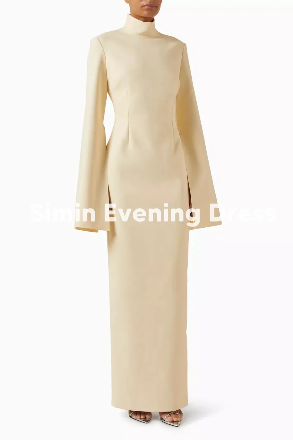 Simin Dames Aangepaste Sparkly Hoge Hals Rechte Avondjurken Met Lange Mouwen Vloerlengte Elegante Feestjurken 2025