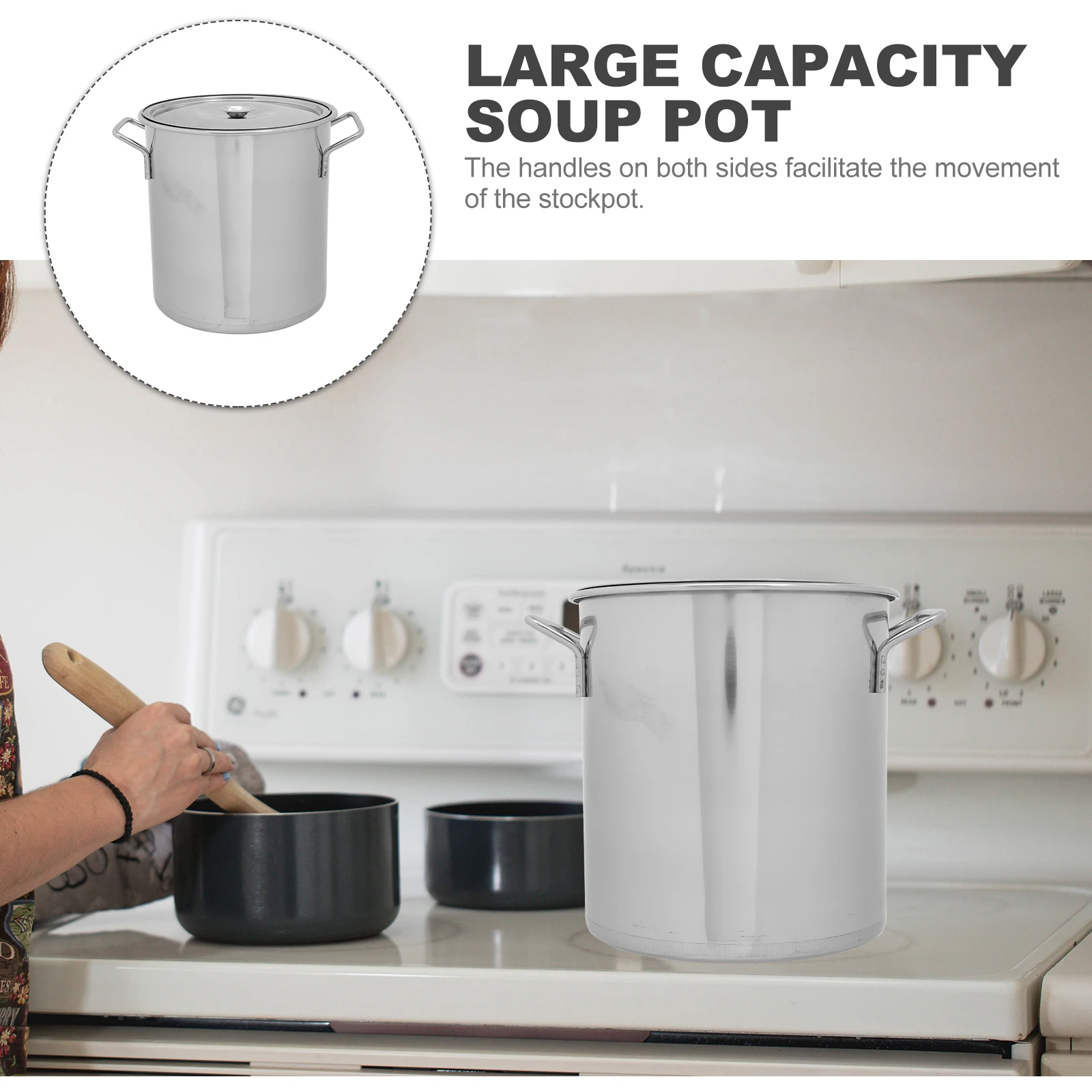 

22Cm Stainless Steel Stockpot Soup Pot Large Capacity Heavy Duty Lid Handles Easy Clean For Home Hotel Kitchen Use