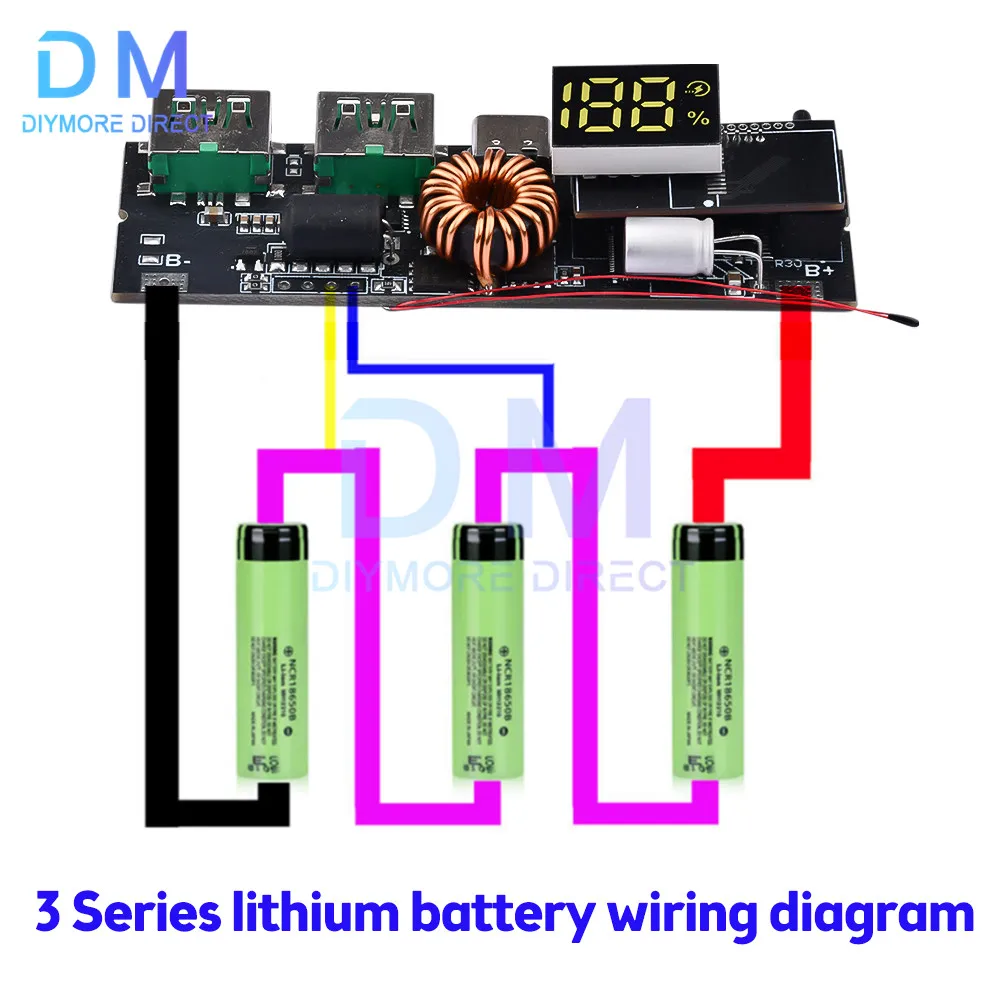 QC4.0 QC3.0 LED Dual Type-C PD Fast Charge 5A 100W Type-C Mobile Power Bank 18650 Charging Power Supply Module