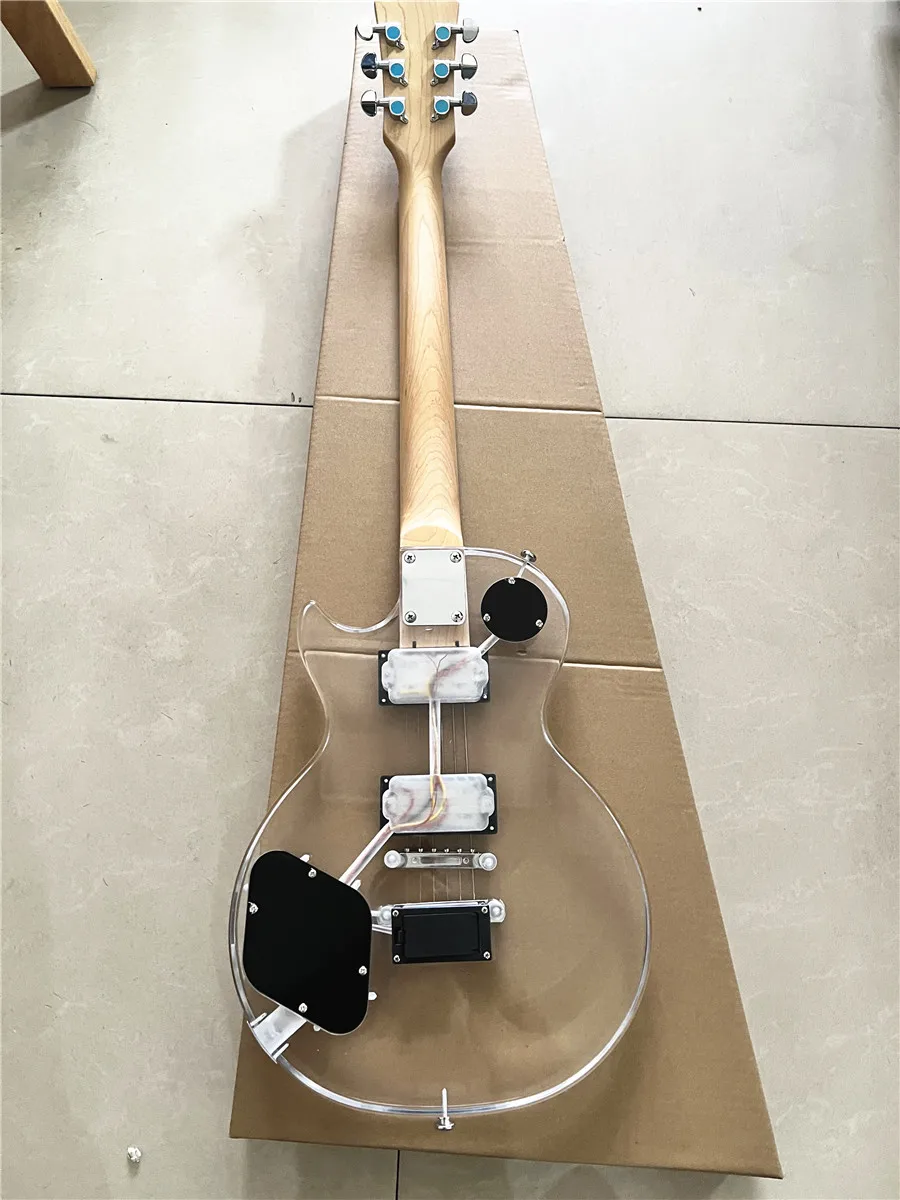 High quality custom crystal acrylic transparent Plexiglass 6-string electric guitar rose wood fingerboard led color lights