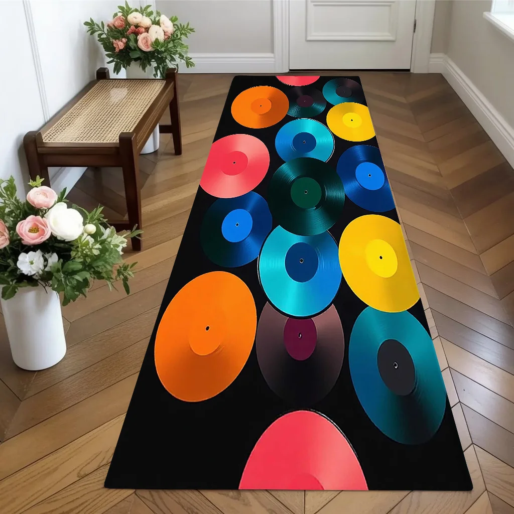 Retro Vinyl Record Runner Rug Colorful Ink Splatter Carpet For Luxury Living Room Office Hallway Bedside Long Floor Mat