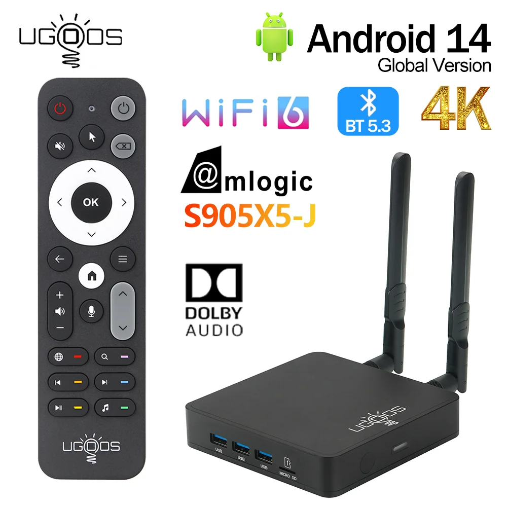 Original UGOOS AM9 PRO TV Box Android14 WiFi6 1000LAN 4GB DDR5 64GB BT5.3 2T2R 2.4G 5G Wifi 4K HDR Media Player Set Top Box