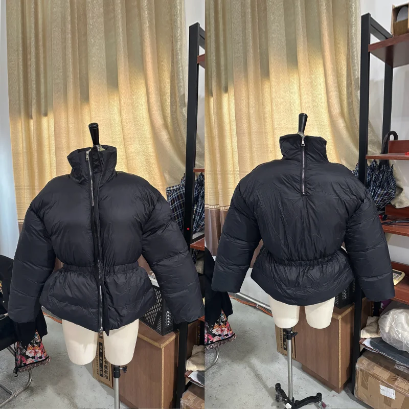 Women's Winter Jacket Hooded Short Top Cropped Drawstring Waist Coat Long Sleeve Warm Oversized Jackets Streetwear Woman Clothes