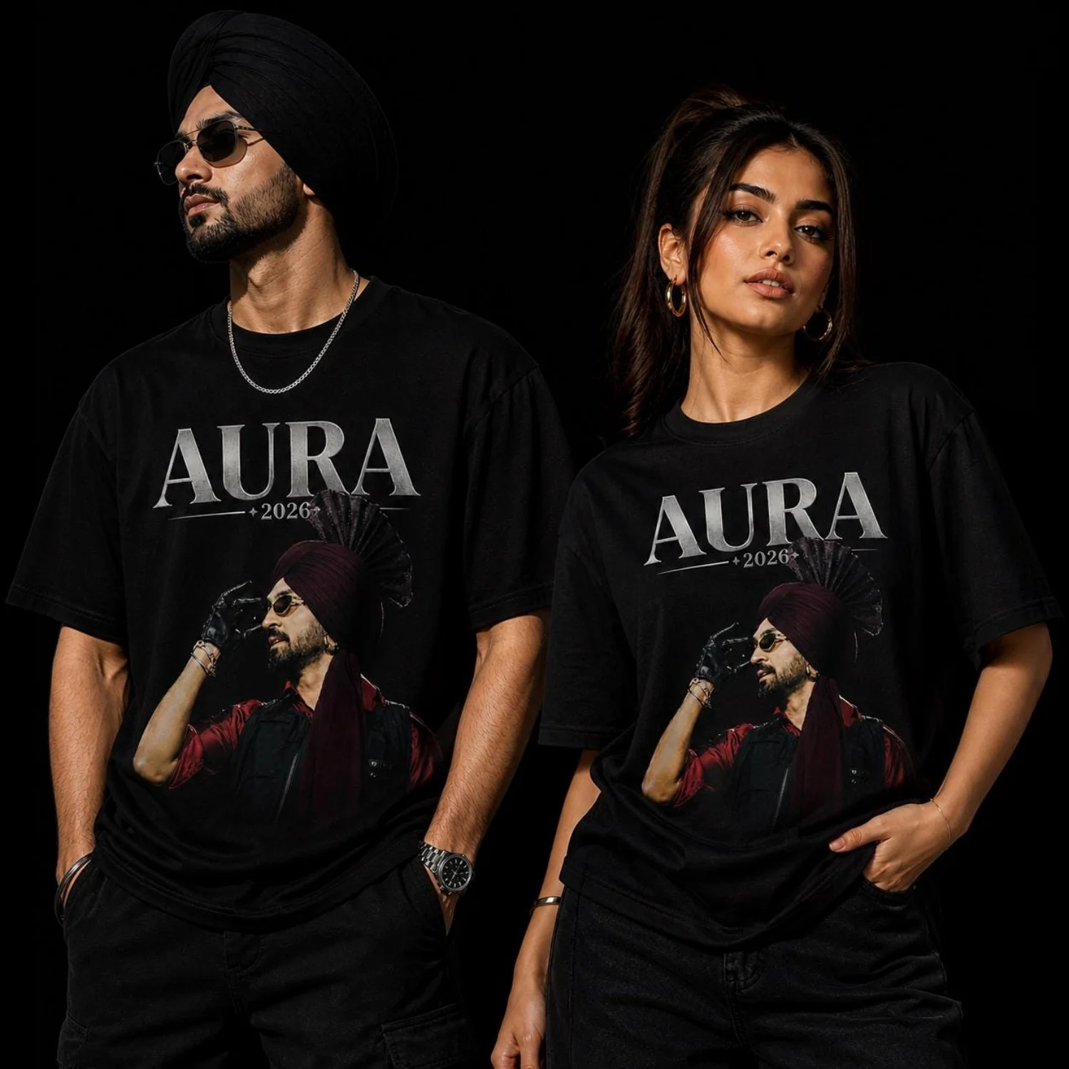 T-shirt AURA 2026 Diljit Dosanjh Portrait Tee avec photo de concert, vêtements pour fans de musique, manches courtes, impression 3D pour enfants/adultes