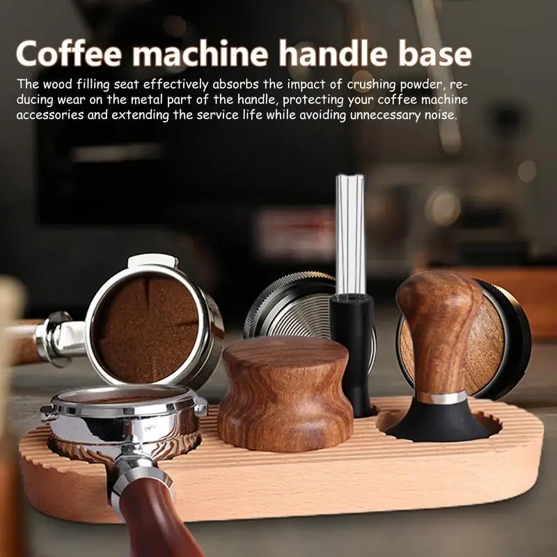 Wooden Coffee Tamper Holder Coffee Handle Cloth Powder Wooden Base Espresso Coffee Accessories Storage Bar Coffee Utensils
