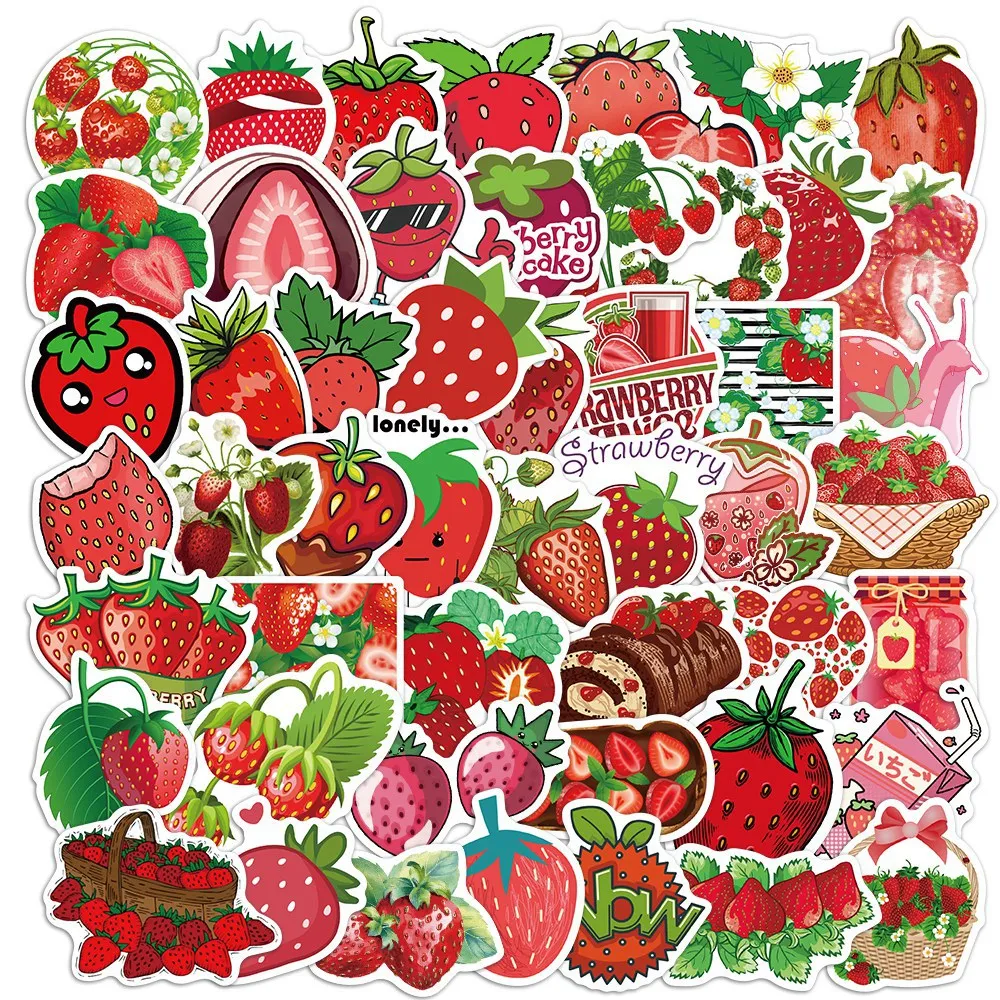 

50Pcs Aesthetic Strawberry Stickers Lovely Cartoon DIY Toys Gift Decorative Decal for Scrapbook Junk Journals Laptop Bottle
